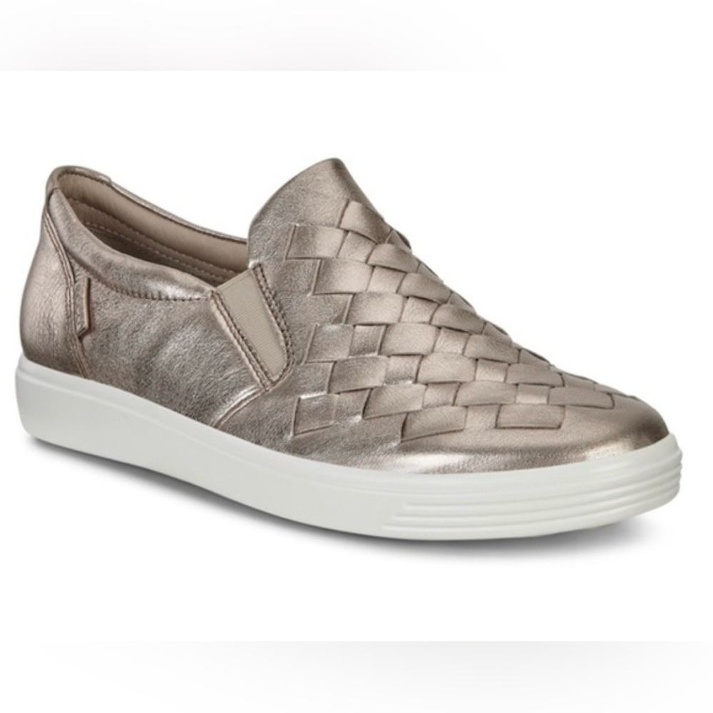 ECCO Soft 7 Women's Woven Leather Metallic Slip-On Shoes Size 7
